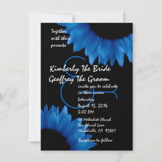 Plantilla de Boda moderna de girasoles azul cobalt
