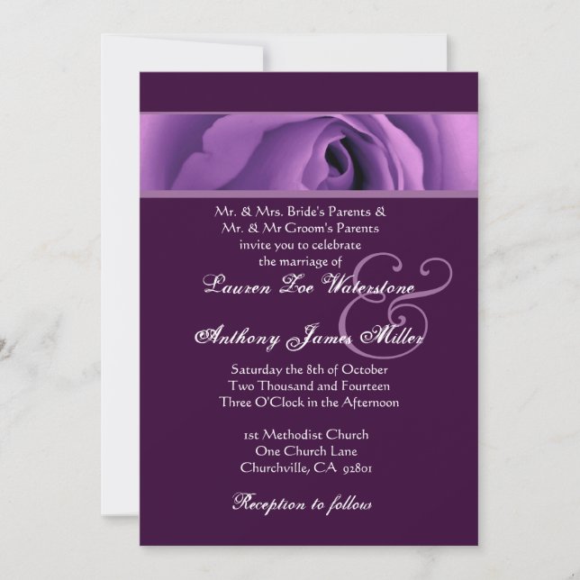 Plantilla de Boda Rosa morado suave H438 (Anverso)