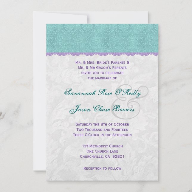 Plantilla de Boda verde azulado púrpura y plateado (Anverso)