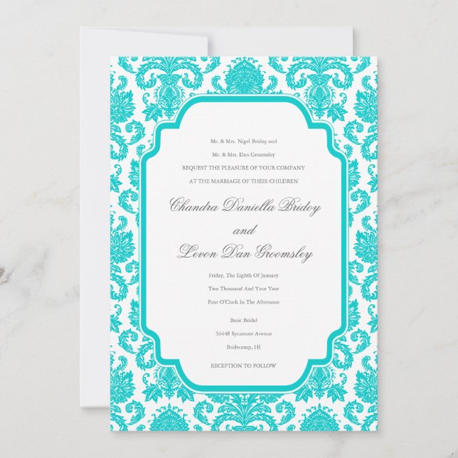 Plantilla de borde de Damask para Bodas de Aqua Pr (Anverso)