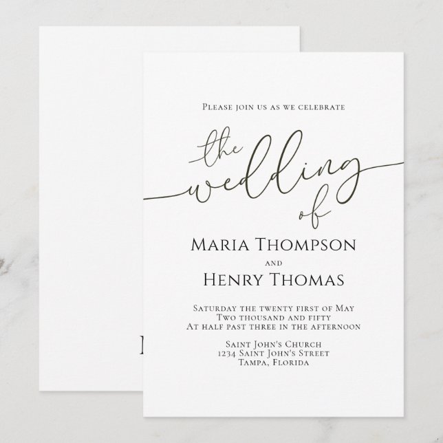 Plantilla de caligrafía de texto negro minimalista (Anverso / Reverso)