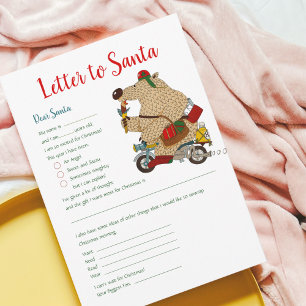 Plantilla de carta de Navidad para el oso de Santa