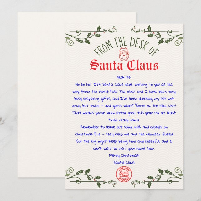 Plantilla de Carta de Santa Editable Imprimible (Anverso / Reverso)