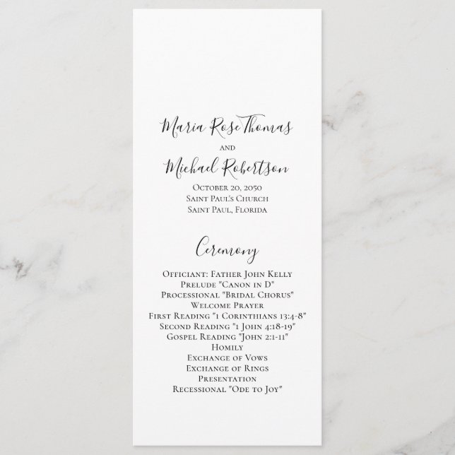 Plantilla de ceremonia de Boda simple minimalista (Anverso)