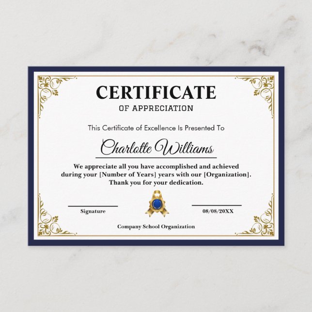 Plantilla de Certificado de Agradecimiento Clásico (Anverso)