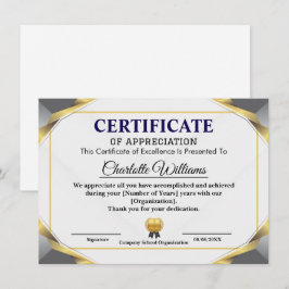 Plantilla de certificado de agradecimiento elegant