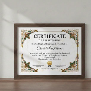 Plantilla de Certificado de Agradecimiento Elegant