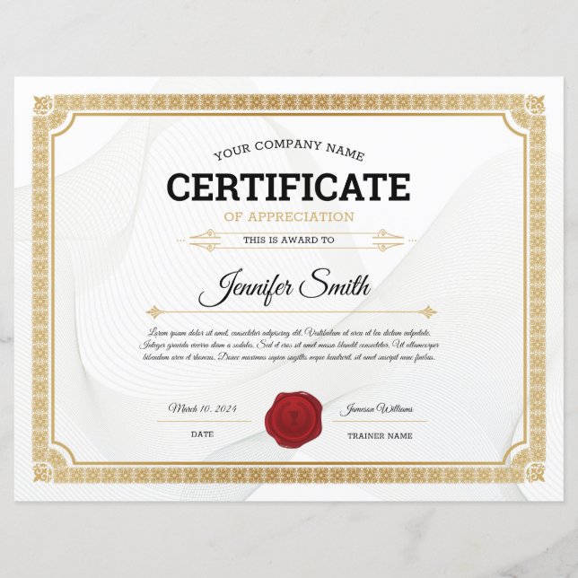 Plantilla De Certificado De Apreciación (Anverso)