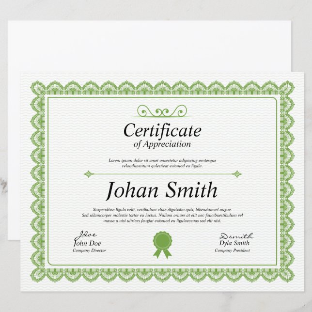 Plantilla De Certificado De Apreciación (Anverso / Reverso)