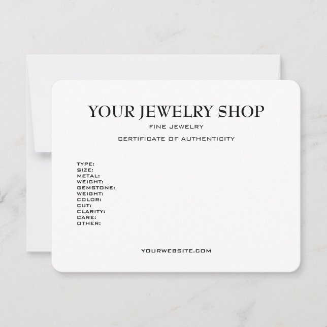 Plantilla de certificado de autenticidad de joyerí (Anverso)