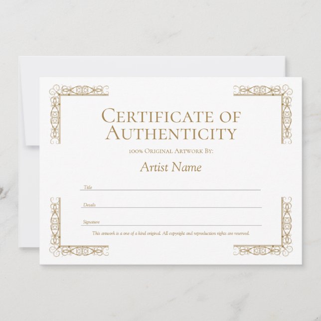 Plantilla de certificado de autenticidad editable (Anverso)