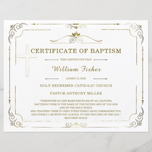 Plantilla de Certificado de Bautizo Personalizado  (Anverso)