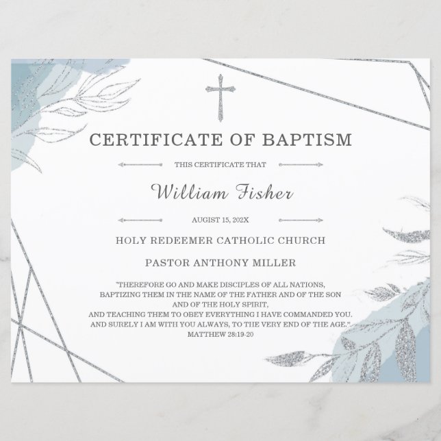 Plantilla de Certificado de Bautizo Personalizado  (Anverso)