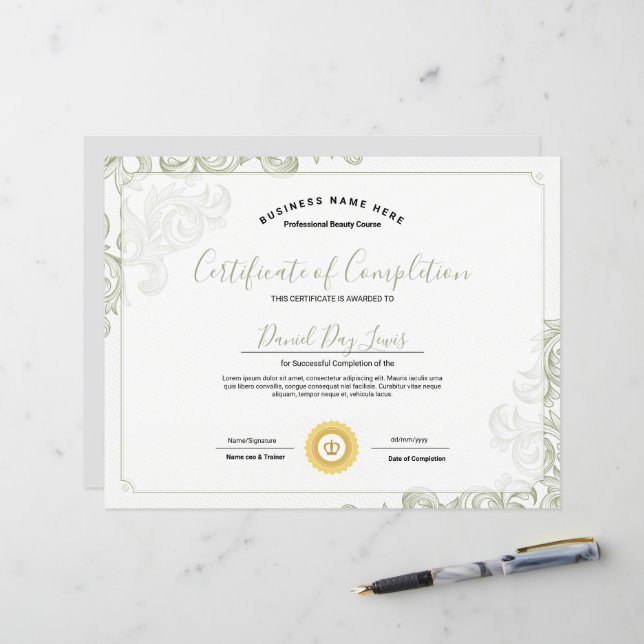 Plantilla de Certificado de Finalización  (Anverso/Reverso In Situ)