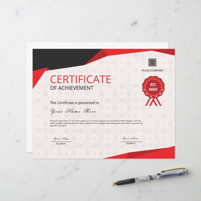 Plantilla de certificado de logro de personalizabl (Anverso/Reverso In Situ)