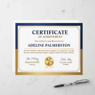 Plantilla de certificado de logros de azul y oro
