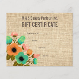 Plantilla de certificado de regalo de Burlap Flora