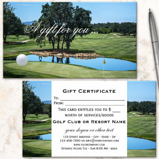 Plantilla de certificado de regalo de golf