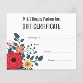 Plantilla de certificado de regalo de salón de bel