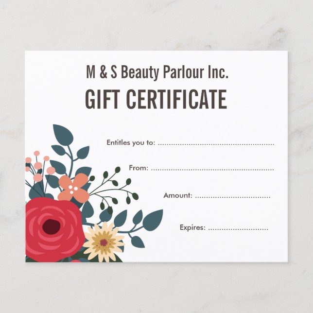 Plantilla de certificado de regalo de salón de bel (Anverso)