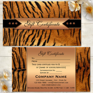 Plantilla de certificado de regalo de tigre de oro