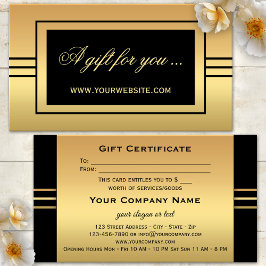 Plantilla de certificado de regalo negro y dorado 