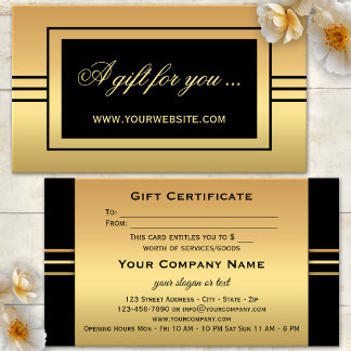 Plantilla de certificado de regalo negro y dorado 