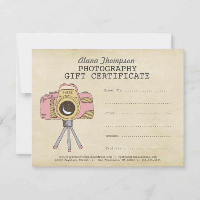 Plantilla de certificado de regalo para fotógrafos (Anverso)