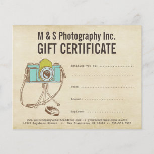 Plantilla de certificado de regalo para fotógrafos