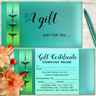 Plantilla de certificado de regalo verde azulado f
