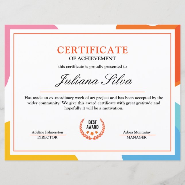 Plantilla de certificado multipropósito (Anverso)