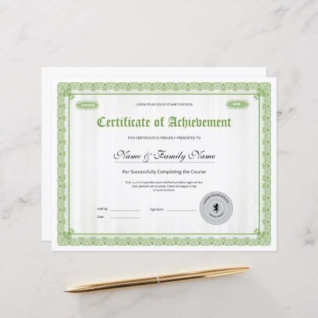 Plantilla de certificado profesional de logro (Anverso/Reverso In Situ)