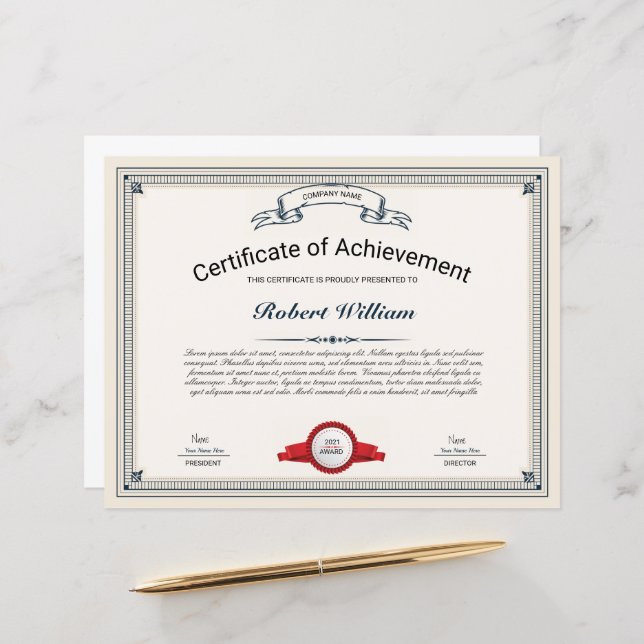 Plantilla de certificado profesional de logro (Anverso/Reverso In Situ)