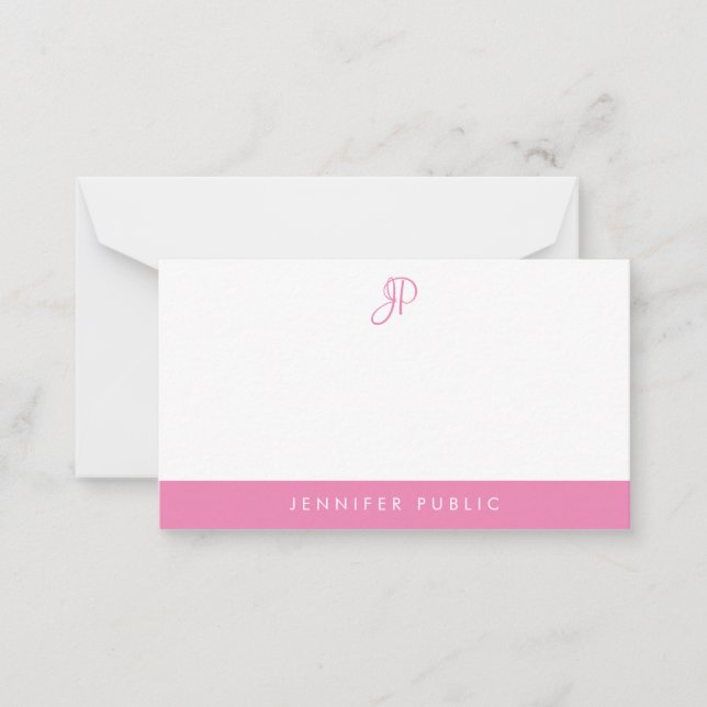 Plantilla de color blanco rosado caliente monogram (Anverso)