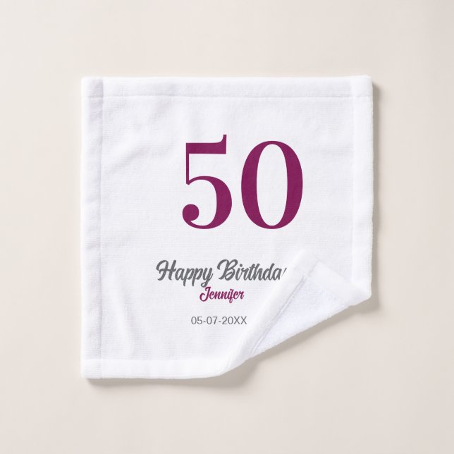 plantilla de cumpleaños 50 agregar nombre fecha añ (Toallita)