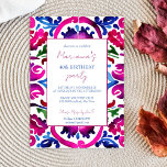 Plantilla de cumpleaños de azulejos azul rosa mexi<br><div class="desc">Magenta rosa azul Majólica mexicana Talavera española fiesta de cumpleaños plantillas editables invitaciones de descarga digital instantánea. Baldosas acuáticas modernas de colores rosa y azul con motivos folclóricos tradicionales.</div>