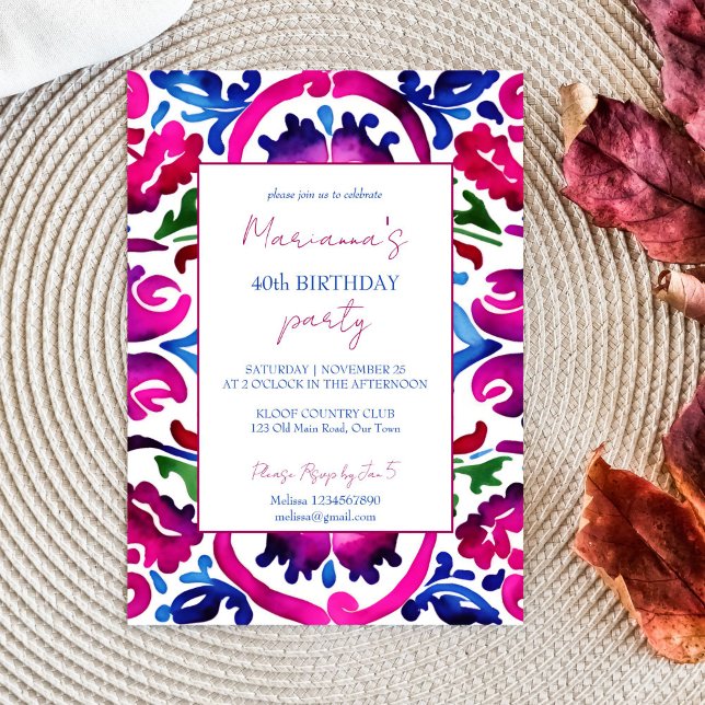 Plantilla de cumpleaños de azulejos azul rosa mexi (Subido por el creador)