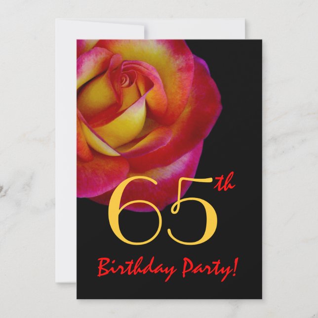 Plantilla de cumpleaños número 65 - Rosa roja y am (Anverso)