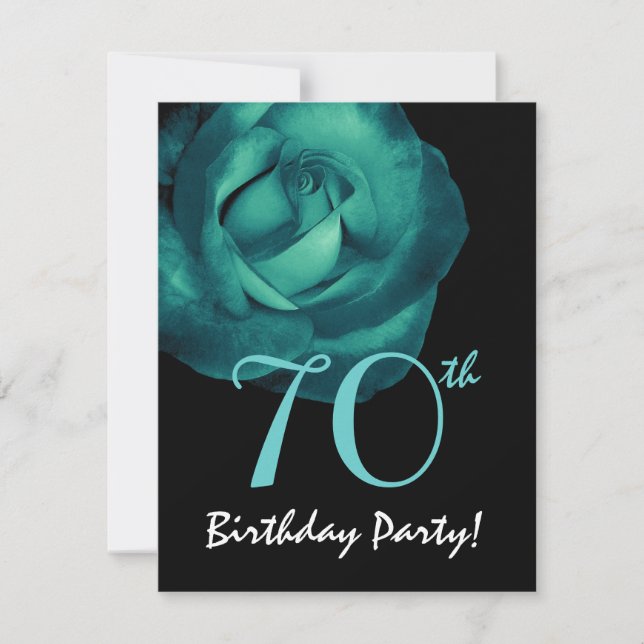Plantilla de cumpleaños número 70 Aqua Blue Rosa 0 (Anverso)