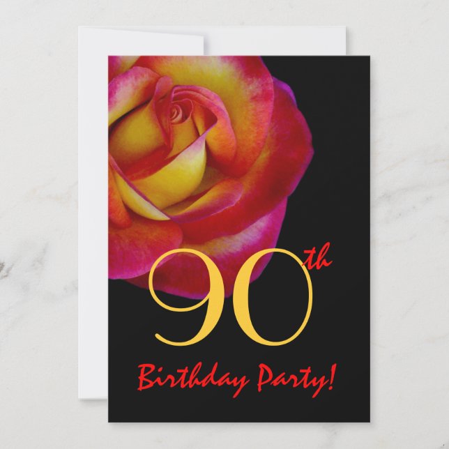 Plantilla de cumpleaños número 90 - Rosa roja y am (Anverso)