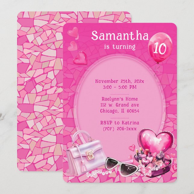 Plantilla de cumpleaños rosa de muñeca personaliza (Anverso / Reverso)