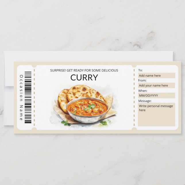 Plantilla de cupón de regalo de curry editable (Anverso)
