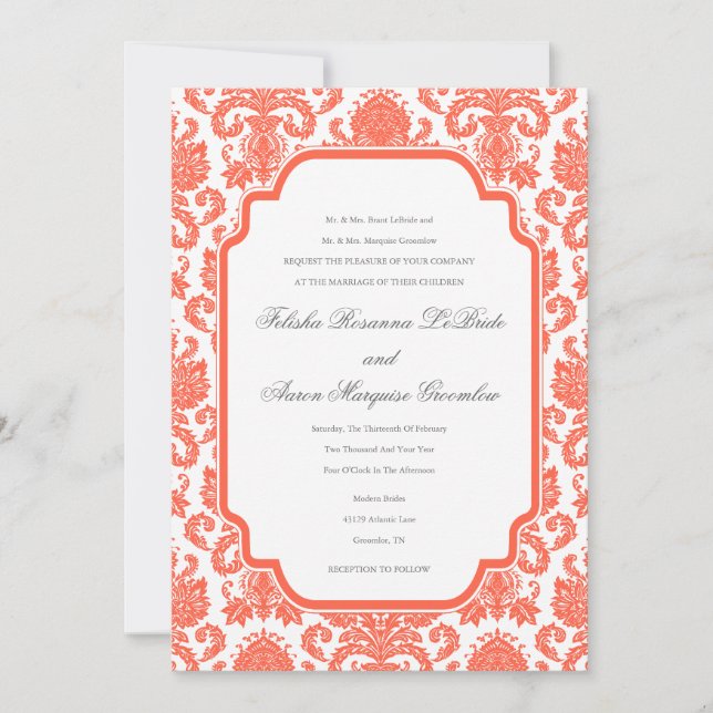 Plantilla de Damask del Diseñador de Bodas rojos d (Anverso)