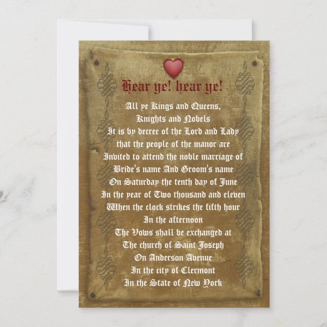 Plantilla de decreto de invitación a boda medieval (Anverso)