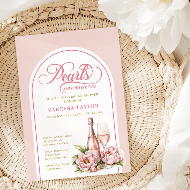 Plantilla de despedida de soltera con perlas y pro (Chic pearls and prosecco bridal shower template

)