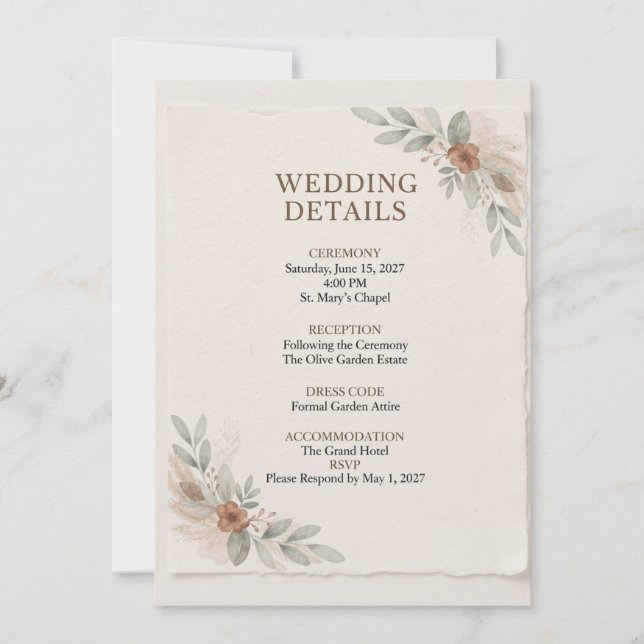 Plantilla de Detalles de Boda (Anverso)