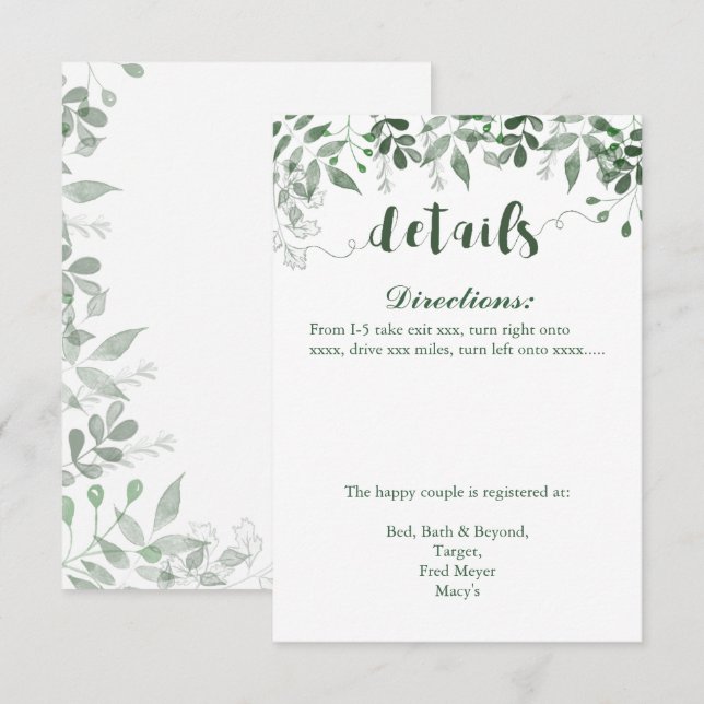 Plantilla de detalles de la invitación a bodas de  (Anverso / Reverso)