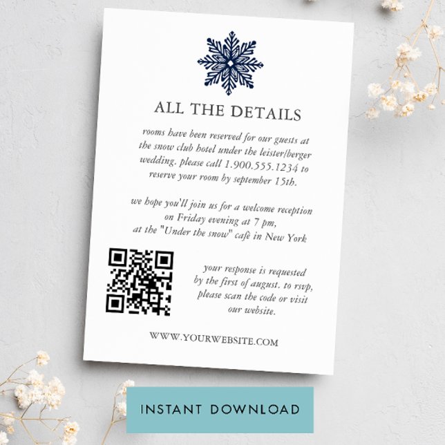 PLANTILLA DE DETALLES QR DE BODAS DE INVIERNO Navy (Subido por el creador)