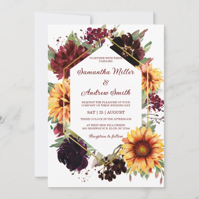 Plantilla de diseño de Boda de girasol de Borgoña (Anverso)