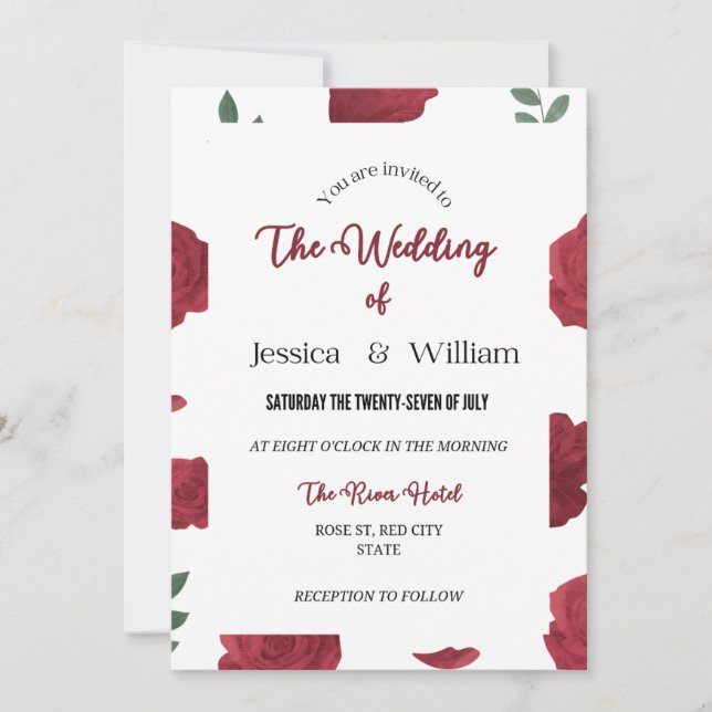Plantilla de diseño de invitación a boda Rosa edit (Anverso)